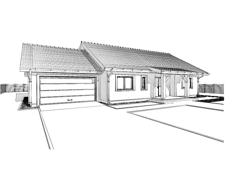 gotowy projekt domu parterowego z poddaszem i garażem AJR 03 A1 szkic